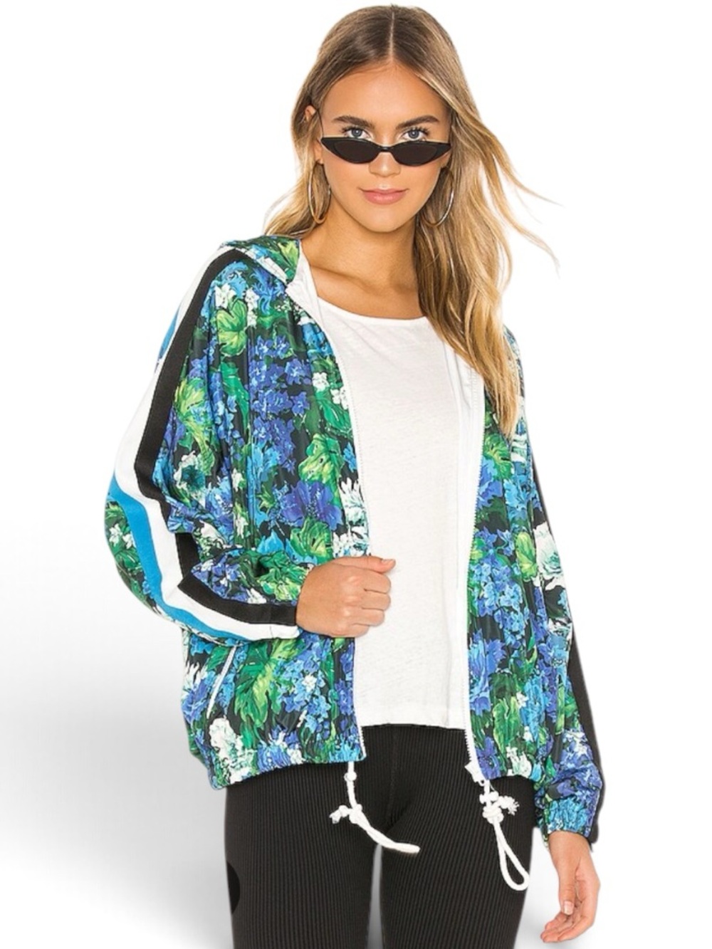 Pam & Gela Floral Print Zip-Up Lightweight Hoodie Jacket Windbreaker Sz XS
New